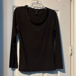 Ann Taylor brown Long Sleeve Top with Satin Trim